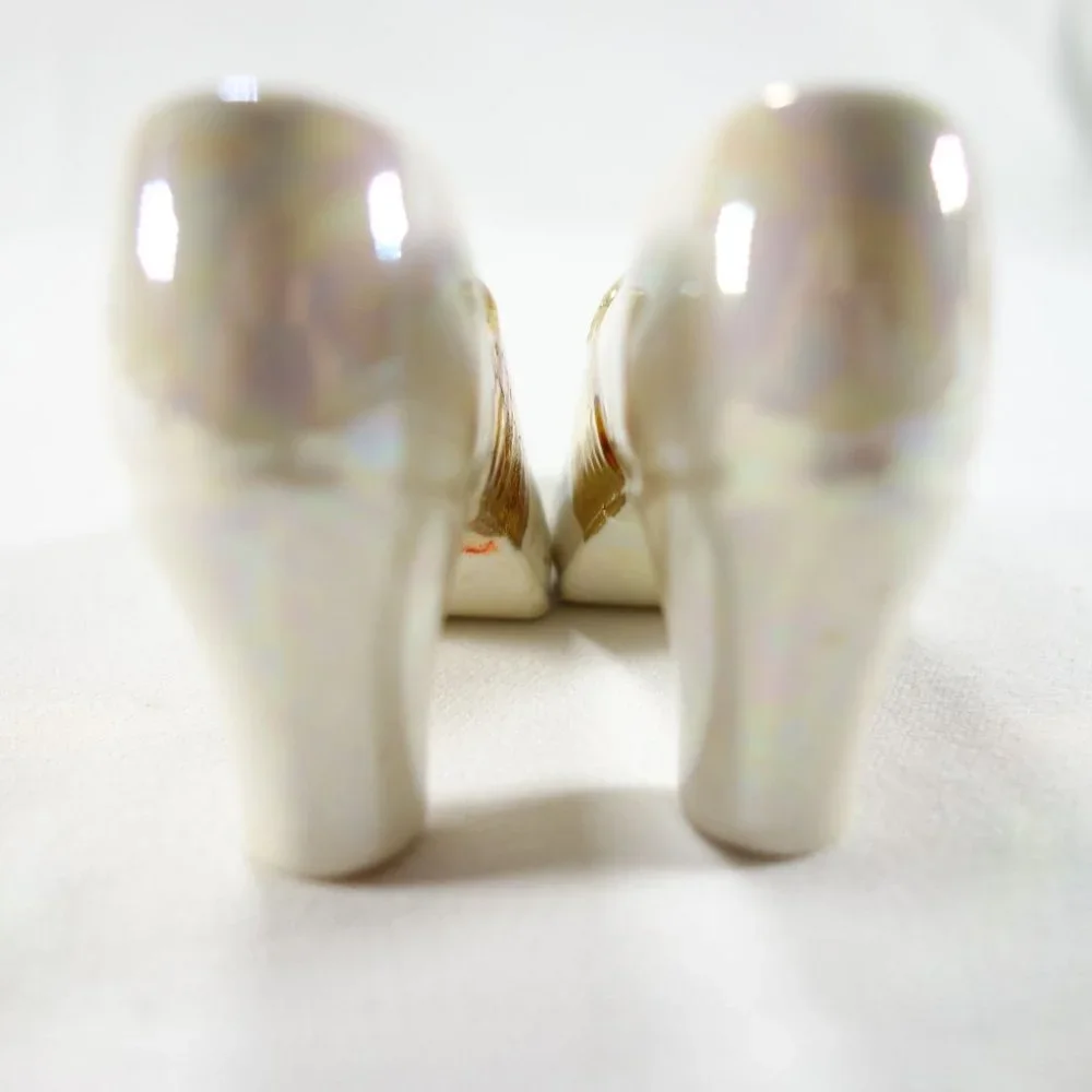 Vintage Collectible Pair of Lustre Porcelain Miniature High Heel Shoes Gold Trim